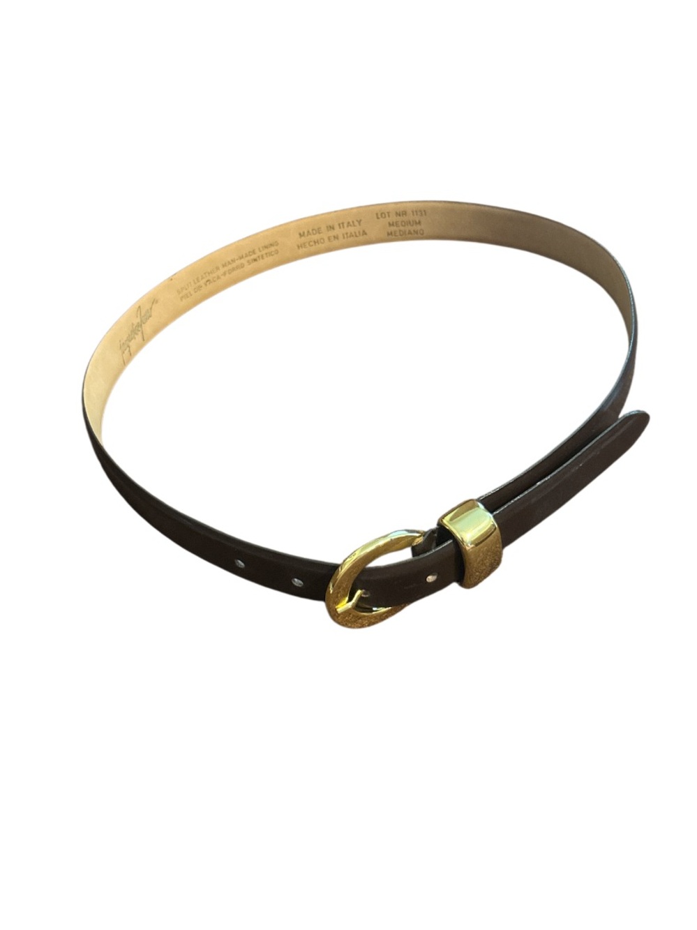 Jacqueline Ferrar Vintage Made in Italy Black Leather Belt with Gold-Tone Buckle